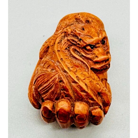 Netsuke Hand Carved Boxwood Dragon Toggle Luck Charm 2 inch Japanese Inro Ojime - Picture 5 of 7